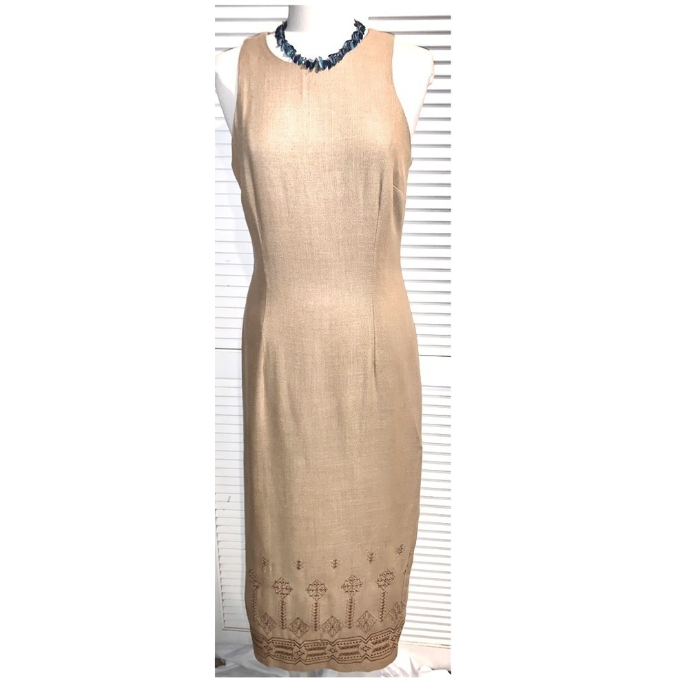 Vintage Flax and Rayon sleeveless Tan Maxi Dress Burlap look J.B.S. 10
